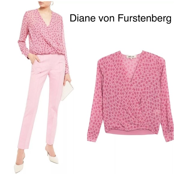 Diane Von Furstenberg Tops - DVF Marci wrap-effect floral-print fil coupé georgette blouse